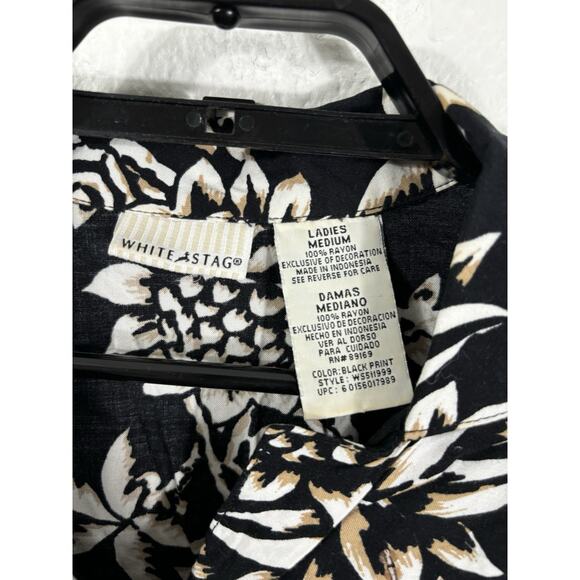 Vintage White Stag Hawaiian Shirt Womens Size L Rayon Floral Beaded - Picture 4 of 8